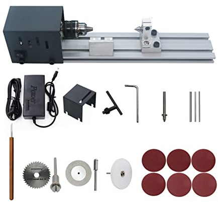 Ryanong Mini Tornio in Metallo 80W Mini Tornio Perline Lucidatrice Macchina Lavorazione Del Legno Artigianato Set di Utensili Rotanti FAI DA TE Set di Rettifica Standard Lavorazione CNC Lavorazione