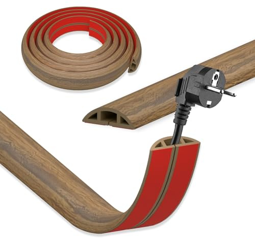 DIKARIYA Kabelkanal Holzoptik Selbstklebend, 3CMx3M Mini Flexible Kabelkanal Boden Outdoor Kabelbrücke Flexible Kabelabdeckung Kabelschacht Leicht Schneiden für Netzkabel Haus, Büro