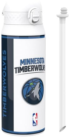 NBA Minnesota Timberwolves Sports Thermal Water Bottle with Removable Straw, 750ml/24oz, Leak-Proof Insulated Drinking Bottle, Easy to Open, Secure Lock, Dishwasher Safe, Flip Cover, Metal Bottle
