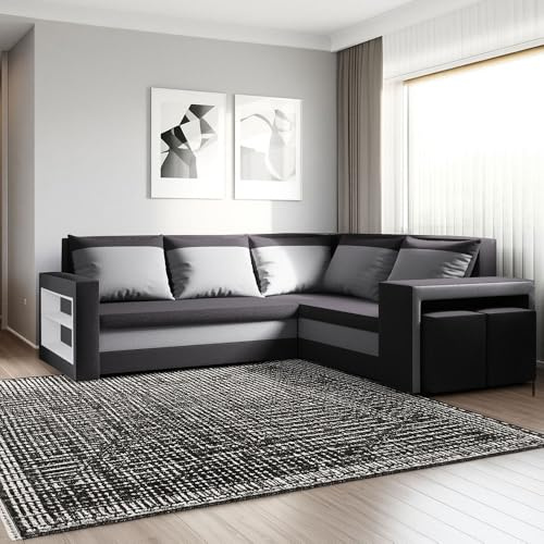 FORNIRO 24 Malabo L Ecksofa 220x202cm Graphit Wohnzimmer Couch Schlafsofa | Mit Schlaffunktion & Bettkasten - L-Form - Kissen - Hocker - Stoff Basic | ausziehbar Gäste bequem Stauraum Design hochwertig
