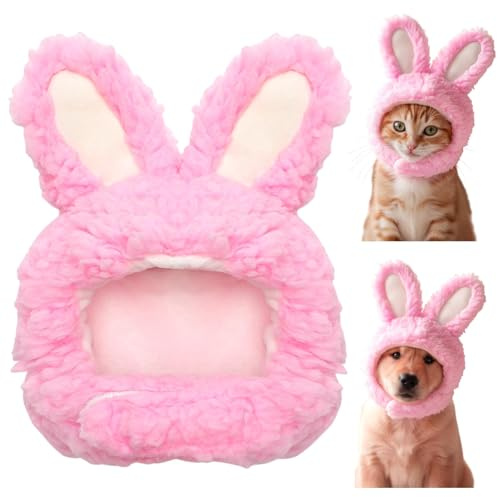 Katze Hut mit Hasenohren, Haustier Kaninchen Ohr Hut, Hasenkostüm Hund, Katzenkostüm, Winterliche Osterkostüme für Haustiere, Geeignet für Katzen und Kleine Hunde (Rosa)