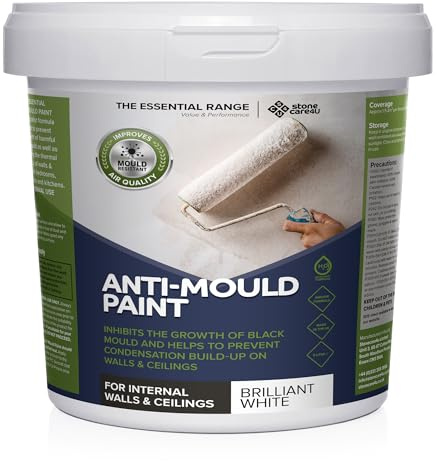 Stonecare4u Anti Mould Paint - Brilliant White, 5 Litre - For Walls & Ceilings in Bathrooms, Kitchens & Bedrooms. Ultimate Protection Against Dangerous Mould - 5yr Mould Resistance