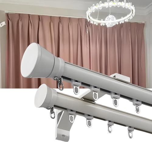 Vorhangstange Gold-Set 2-läufig, Robuste Gardinenstange, Dekorative Gardinen Stange für Fenster/Türen/Gartenlauben, Raumteiler Stangen Metall, L 100–400 cm(Weiß,330cm/11.8FT)