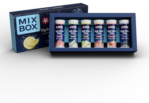 MaxiNutrition Hydration Tab MixBox, 6 Sorten, Elektoyte-Tabletten für erfrischendes Fitnessgetränk, Regenerierung des Mineralhaushalts, zuckerfrei, vegan, ohne künstliche Aromen