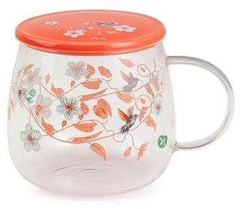 Neavita Infusi di Primavera Tazza in Vetro con Coperchio Rosa Armonia di Fiori