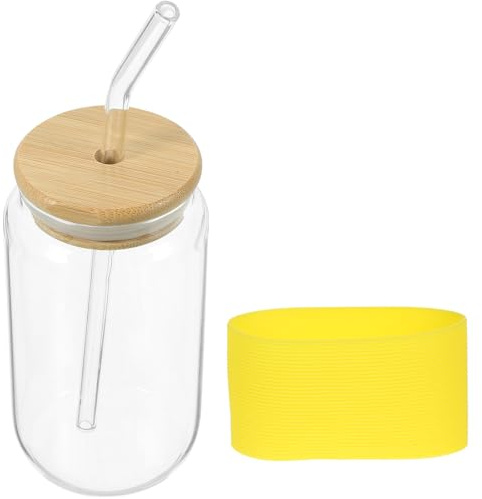 DIYEAH Tasses à boire 380ml en verre léger avec couvercle et paille, idéales pour boissons froides en camping et activités outdoor Réutilisable
