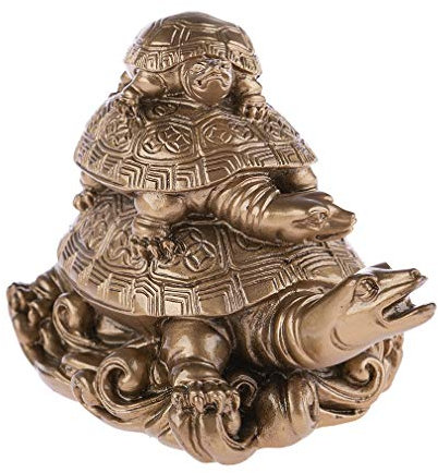 lachineuse - Figur 3 Feng Shui Turtles – Dekorative Schildkröten – Symbol für Langlebigkeit, Reichtum, Wohlstand – Schutz für Haus und Familie – 11 x 8 x 7 cm – asiatische Deko – Farbe Gold