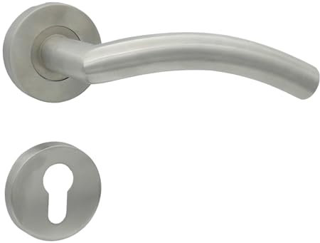 domino Poignée de porte PZ - Cylindre profilé - Rosace ronde - Poignée de porte pour porte de chambre, de bureau, de cave et porte intérieure - Poignée de porte en acier inoxydable PRADO-R INOX