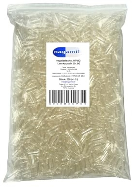Nagamil Vegetarische Leerkapseln transparent HPMC Gr. 00, 250 Stück
