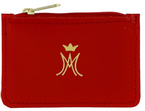 Holyart Rosenkranzetuis: Rosenkranztäschchen, aus Leder, Mariensymbol gold, Braun