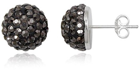EYS JEWELRY Ohrstecker Damen Halbkugeln rund 925 Sterling Silber Preciosa Elements Glitzer Kristalle hämatit-grau Damen-Ohrringe