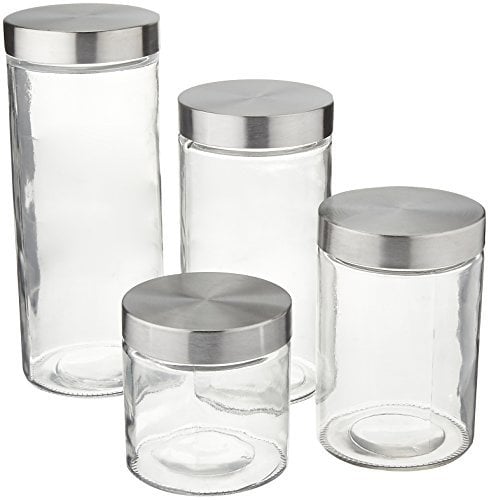 Anchor Hocking Callista 4-Piece Glass Jars Set with Stainless Steel Lids