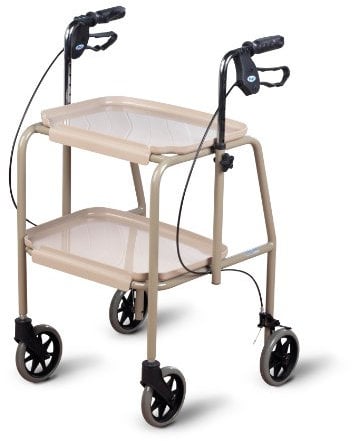 HOMECRAFT Mobility Walker Trolley with Wheels - Adjustable Walking Frame with Trays, Walking Aid for Elderly, Lightweight Mobility Aid with Hand Brakes, Compact Rollator for Indoor Use - Beige