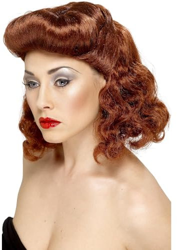 Smiffys Pin-up Girl Perücke, Kastanienbraun, mit losen Locken