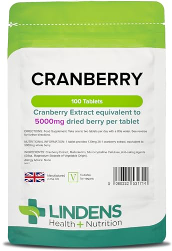 Lindens - Cranberry Juice 5000mg - 100 Tablets - UK Made - Rich in Polyphenols and Antioxidants - Urinary Health Support, Popular with Women - Letterbox Friendly