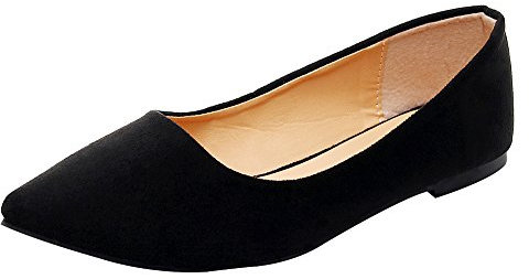 Jamron Womens Pointed Toe Ballerinas Lightweight Flat Pumps Black SN02722 UK4.5