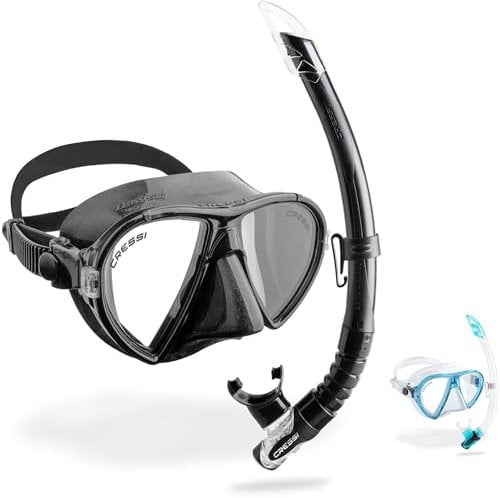 CRESSI Ocean + Gamma Combo Black/Black - Schnorchelset Ocean Maske+Schnorchel Gamma zum Tauchen und Schnorcheln, Schwarz/Schwarz, Einheitsgröße, Erwachsene