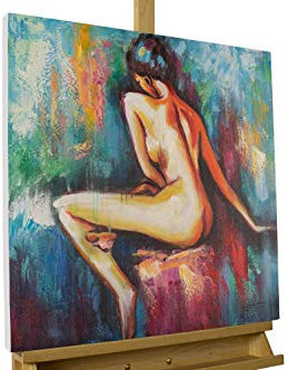 KunstLoft Leinwandbild | 100% HANDGEMALT | 60x60cm | Gemälde 'Begehrenswerter Blick' | Frau | Bunt | Wandbild Wohnzimmer