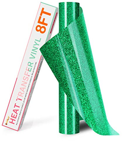 HTVRONT Green Glitter HTV Heat Transfer Vinyl - 10 x 8ft Glitter Iron on Vinyl for Shirts - Easy to Cut & Weed for Heat Vinyl Design