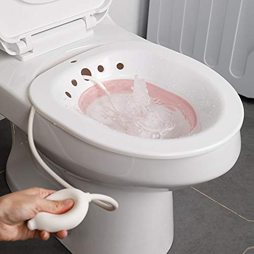 Sitzbad Bidet,Bidet Einsatz für Toilette Faltbar Bidetbecken Bidet Sitzbecken Sitzbad mit Flusher Sitzbäder Toilette für Standard-WC Vermeiden Hocken Personal Waschen Bidet Bowl (Weiß & Pink)