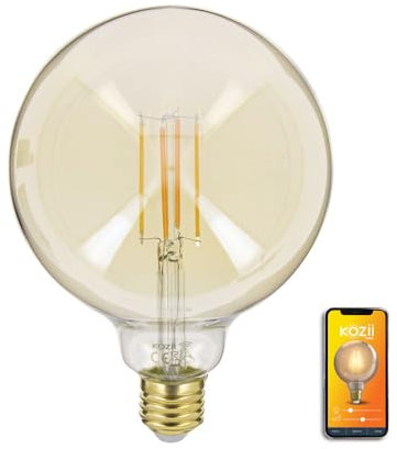 KOZII Ampoule LED connectée Filament E27 G125 Transparent - Ampoule Connectee Douille Variation De Luminosité - Alexa Et Google Home - LED 470 Lm - KRFDE470B125ACCT