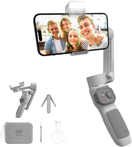 ZHIYUN Smooth Q3 Combo[Official] Smartphone Gimbal, 3 Achsen Handy Gimbal, mit Fülllicht, Stativ, Aufbewahrungstasche, Smartphone Stabilisator, für Vlog, YouTube, TikTok