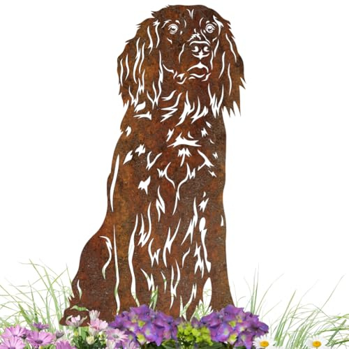 Terma Stahldesign Edelrost Hund Verschiedene Rassen, Handmade Germany, tolle gartendeko aus Rost-Metall, deko rostoptik, Rostfiguren Tiere, rostfiguren Garten, Rostdeko (Münsterländer)