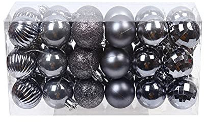 Uposao 36 Stück Kunststoff Weihnachtskugeln,Christbaumkugeln Set Glänzend Weihnachtskugeln Weihnachtsbaumschmuck Baumkugeln Weihnachtsbaum Deko zum Aufhängen für Weihnachten ∅40mm,Grau