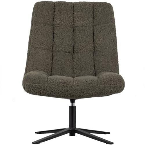 WOOOD Job Drehsessel, Loungesessel aus Trendiger Teddystoff Drehbar Stoffsessel Relaxsessel Clubsessel - Grün - 101x70x85 cm