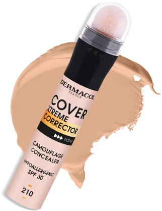 Dermacol Cover Xtreme Corrector Contour Stick, langanhaltende, nicht-allergene, flüssige Kontur mit SPF30, hochdeckende, leichte Formel zur Korrektur dunkler Augenringe für Akne-zarte Haut (210)
