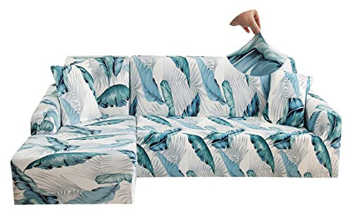 Jaotto Sofa Überwürfe Sofabezug Elastische Spandex Stretch Sofabezüge Couchbezug für L-Form Sofa Universal Waschbar Sofaüberwurf 2er Antirutsch(2 Sitzer+2 Sitzer,Grüne Wilde Fee)