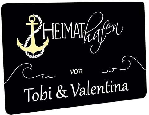 Crealuxe Fussmatte mit Wunschname/Wunschtext - Personalisiert Heimathafen - 60x40 cm - Gummi Rückseite/rutschfest - Filzoberfläche - Bedruckte Türmatte - Innenmatte - Schmutzmatte