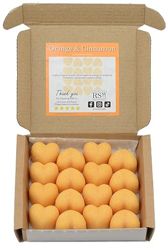 RS Wellness Orange and Cinnamon Highly Scented Wax Melts - 16 Hearts Gift Set - Home Fragrance - Vegan & Pet Friendly