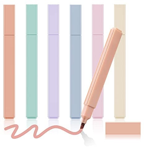 Ästhetische Textmarker Pastell,6 PCS Highlighter Pen,Text stifte Pastell,Mildliner brush Aesthetic,Marker Pastell für Journaling Note Nehmen Schulbüro Stationäre…