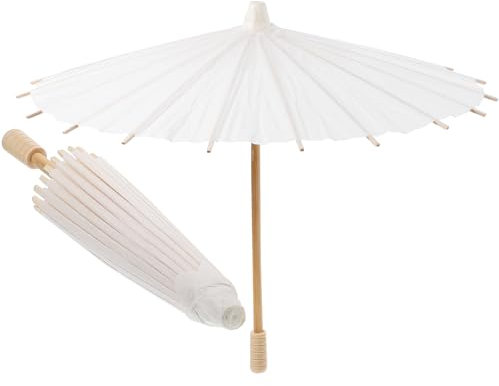 Amosfun Lot de 6 mini parapluies en papier, 30 cm de diamètre, parasol chinois en papier avec poignée en bois, parapluie décoratif non peint pour décoration de maison de poupée, cadeaux de thé