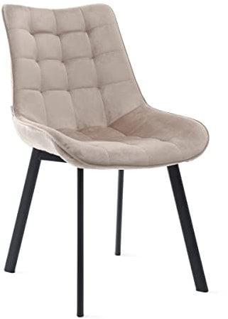 HOMLA Colin Veloursstuhl mit Schwarzen Beinen - Stuhl für Esszimmer Küche Wohnzimmer - Bequem und Praktisch - Haltbares Material - Funktionales Gestaltungselement - Beige 53x51x83 cm