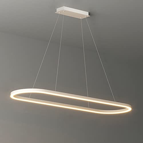LED Büro Pendelleuchte Modern Ovales Desig Esstisch Hängeleuchte dimmbar mit Fernbedienung Pendellampe Hoehenverstellbar Deckenlampe für Büro Esstisch Arbeitszimmer (Weiß, L100cm/35W)