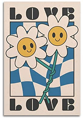 KYNA Vintage-Poster Love mit Smiley-Blumen, dekoratives Gemälde, Leinwand, Wandposter und Kunstbild, modernes Familien-Schlafzimmer, Dekoration, Poster, 30 x 45 cm