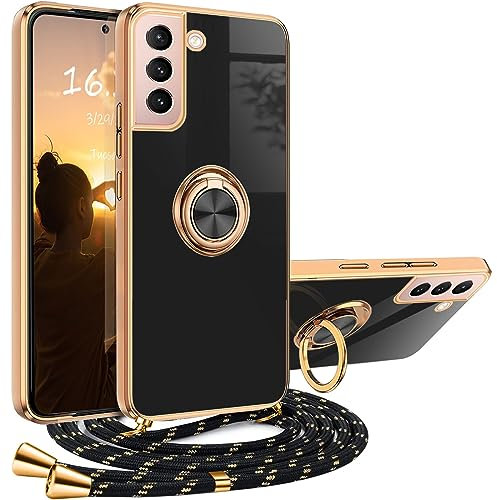 XCYYOO Samsung Galaxy S21 5G Handyhülle Mit Kette - Silikon Schutzhülle Zum Umhängen - Handykette Mit Band
