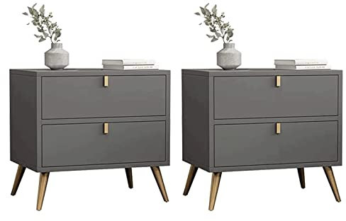 Table de Chevet Intelligente Tables de Chevet 2pcs Table de Chevet 2 tiroirs Table de Chevet avec Pieds en métal doré Armoire de Chevet pour Salon Canapé Commode de Chevet