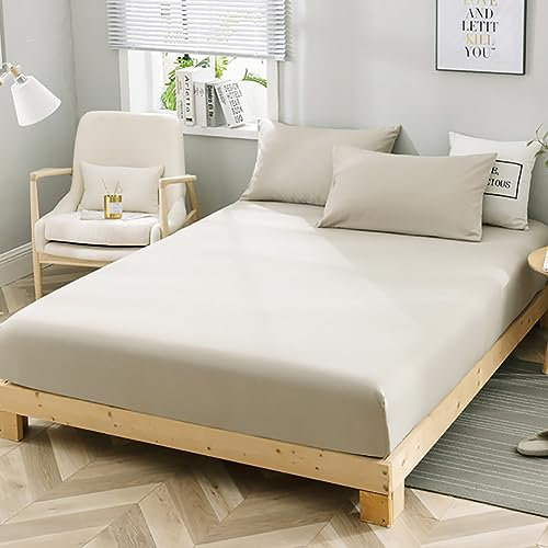 Michorinee Spannbettlaken 200x200cm Beige Superweiches Microfaser Spannbetttuch Bettlaken bis 25 cm Matratzenhöhe