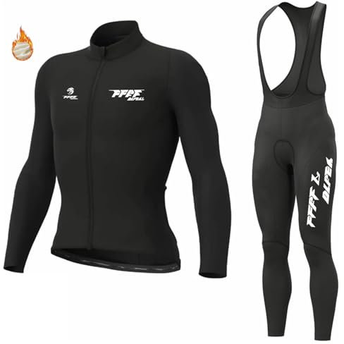 Abbigliamento Ciclismo Uomo Invernale Tuta da Ciclista Manica Lunga Completo MTB Bici,Maglia Bicicletta Termico Vello Giacca e Pantaloni Salopette con 9D Imbottiti Gel (C,L)