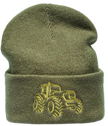 Strickmütze für Kinder: Traktor - Trecker Bauernhof Bagger Baustelle LKW Schlepper - Wintermütze Warme Mütze Beanie Kappe Geschenk für Junge Jungen & Mädchen (One Size - Grün)