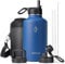 Isolierte Wasserflasche 2L, Coolflask Wasserflasche mit Strohhalm & 3 Deckeln, Isolierte Wasserflasche aus Edelstahl für Sport oder Büro, Doppeltes Vakuum, auslaufsicher, Blau