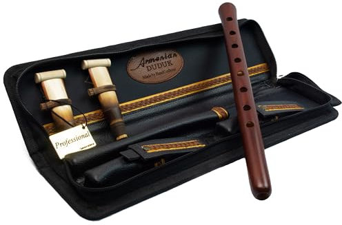 HandCraftoria Professionelles armenisches DUDUK-Instrument aus Aprikosenholz, 2 professionelle Stimmzungen, Öko-Lederetui, Flöte, Oboe, Balaban, Holzbläser (Tonart A)
