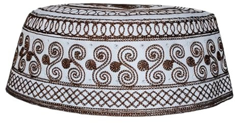 HIQIU Herren Muslimisch Islamischer Gebet Kufi Hut Arabisch Indianerhut Beanie Kappe Stickerei Flacher Gebetshut (DE/NL/SE/PL, Numerisch, 56, 58, Hellbraun)