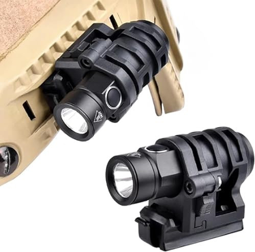 QIRUIMY Lampe de casque militaire tactique, mini lampe de poche en aluminium 400 lumens, lumière stroboscopique multifonction avec rail de clip rapide pour casque., WCP002