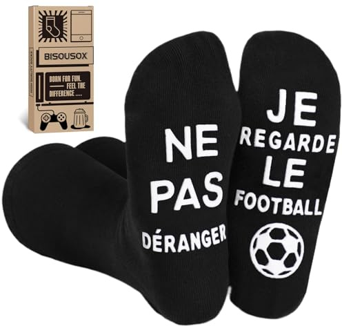 BISOUSOX Cadeau Homme Père Chaussettes Drôles Idée Cadeau Foot Homme Chaussettes Amusantes 39-46 Coton Chaussettes Fantaisie Cadeau D'anniversaire les Fans Football
