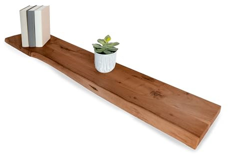 SAM Wandregal Amanda, Akazienholz massiv, nussbaumfarben & lackiert, Holzregal/Steckboard mit Baumkante, 100x20 cm Regal