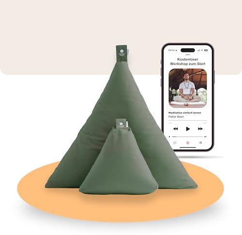 Inner Peace Meditationskissen Set | Dreieck Yoga Kissen & Zabuton Meditationsmatte | Bio Baumwolle | Waschbar|Oeko-TEX Standard 100 | Zen Meditation Set | Mit geführter Meditation (Waldgrün)